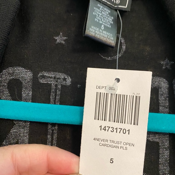 NEW w/ Tags, Torrid Long Cardigan. Black size 5. Cute Tombstone on the front. - Picture 3 of 4